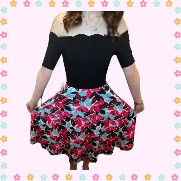 Vintage 50s/60s Inspired Floral Scallop Fit & Flare Dress Retro Kawaii - Picture 2 of 4